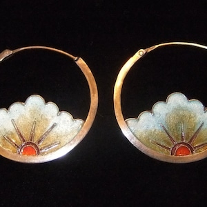 20/% OFF Vintage Thousand Flowers 1970s Cloisonn\u00e9 Enamel Butterfly Hoop Pierced Earrings Sterling Silver 24k Gold Wash