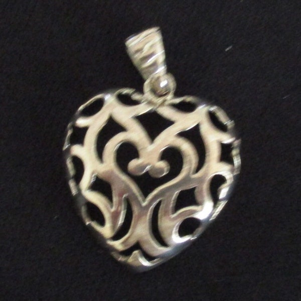 Sterling Silver Openwork Filigree Heart Pendant by Milor of Milan, Italy