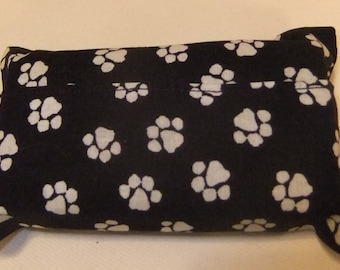 Pocket Tissue Holders, Black with White Paw Prints, Travel Tissue Cases