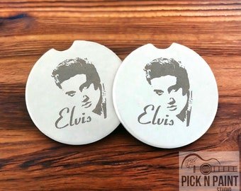 Elvis Car Coasters, Set of two car coasters, Elvis gifts, Laser Engraved Elvis coasters. stocking stuffers,Valentines gift, gift ideas.