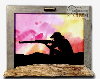 Cowboy Silhouette, Gunslinger, Cowboy gift, Target practice, Rifleman Painting, Western cowboy gift, Cowboy painting.