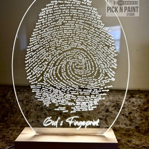 Gods Fingerprint table light, Laser engraved Gods Fingerprint, Christian led light, Bible verse gift, Christian gift. image 1