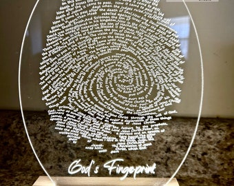 Gods Fingerprint table light, Laser engraved Gods Fingerprint, Christian led light, Bible verse gift, Christian gift.