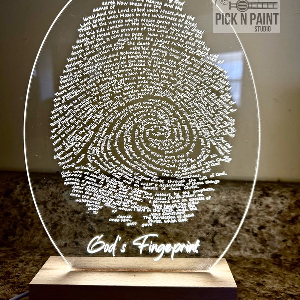 Gods Fingerprint table light, Laser engraved Gods Fingerprint, Christian led light, Bible verse gift, Christian gift.