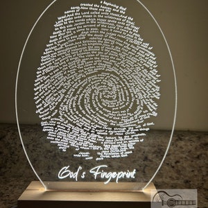 Gods Fingerprint table light, Laser engraved Gods Fingerprint, Christian led light, Bible verse gift, Christian gift. image 3