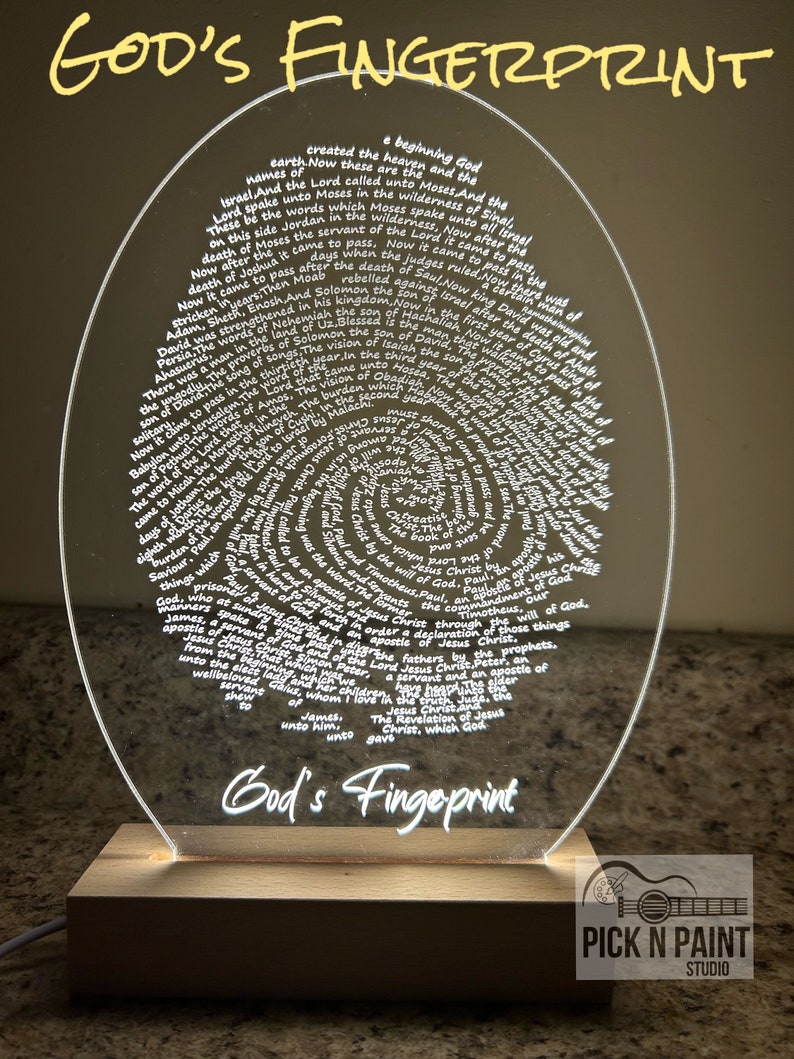Gods Fingerprint table light, Laser engraved Gods Fingerprint, Christian led light, Bible verse gift, Christian gift. image 3
