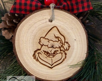Grinch Christmas Ornament, Grinch wood ornament, Wood Grinch, Grinch Christmas, Christmas tree ornament, laser engraved Grinch.