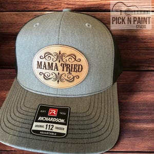 Mama Tried Leather Patch Hat - Trucker Richardson 112 Cap with Merle Haggard Design