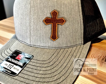 Cross Richardson 112 leather patch hat, Cross Richardson hat, Christian gift, leather Cross hat,Valentines gift, gift ideas.