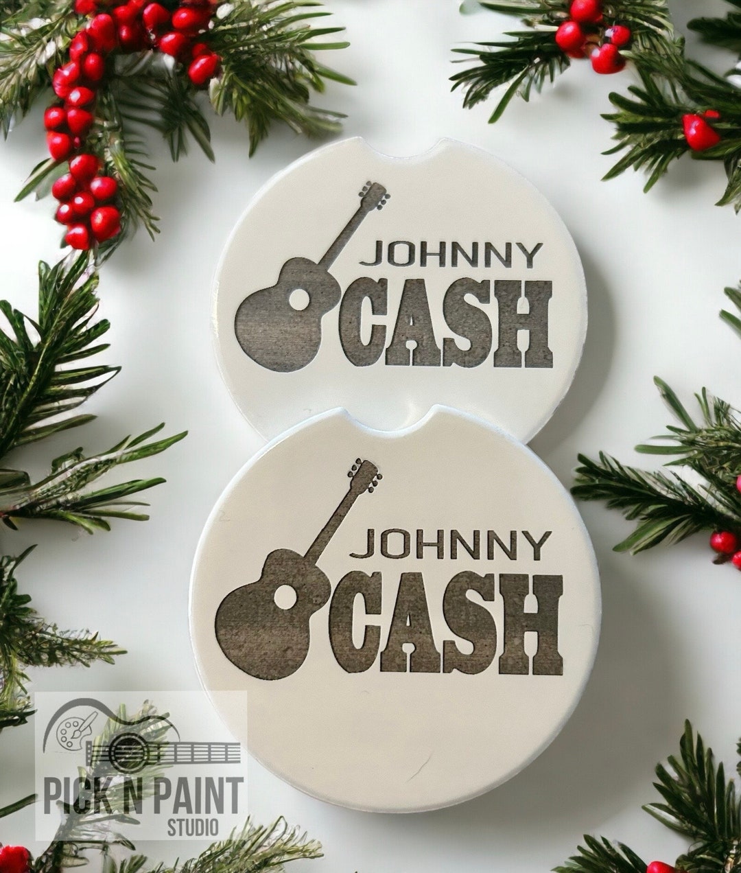 Johnny Cash Ceramic Car Coaster, Country Singer Gift, Johnny Cash Gift