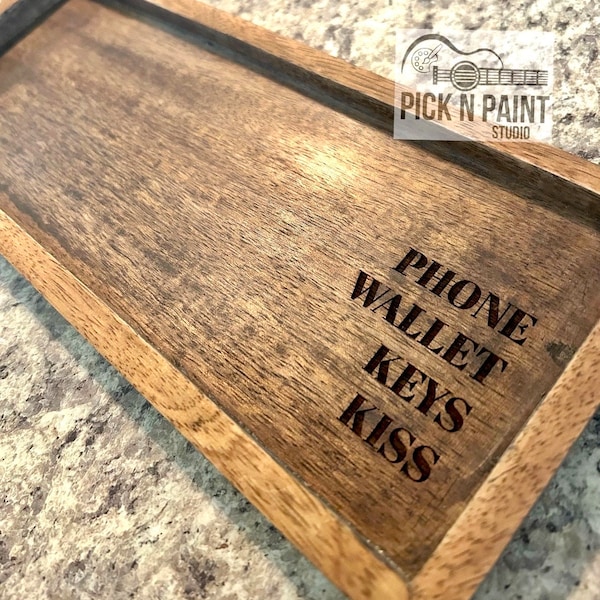 Wooden key tray catch all tray, Acacia wood tray, key holder, Dad gift, phone, wallet, keys, kiss, Valentine’s day gift.