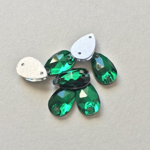 Emerald green crystal tear drop sew on glass rhinestone--- 50 pieces. 7*12 mm