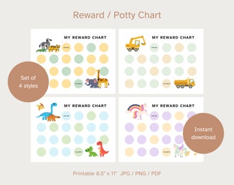 Kids Reward Chart Set: Dinosaur, Unicorn, Construction, Animal (Digital Download)