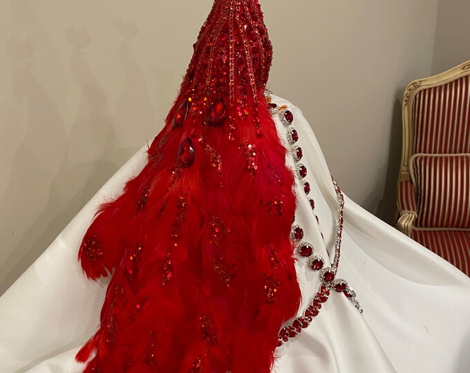 Peacock Tree Topper, Peacock Feathers, Peacock Print Ribbons, Gold