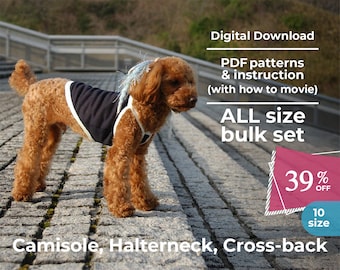 3 ways Camisole  | PDF Dog Clothes Pattern | All size BULK 10 sizes and instruction book with movie