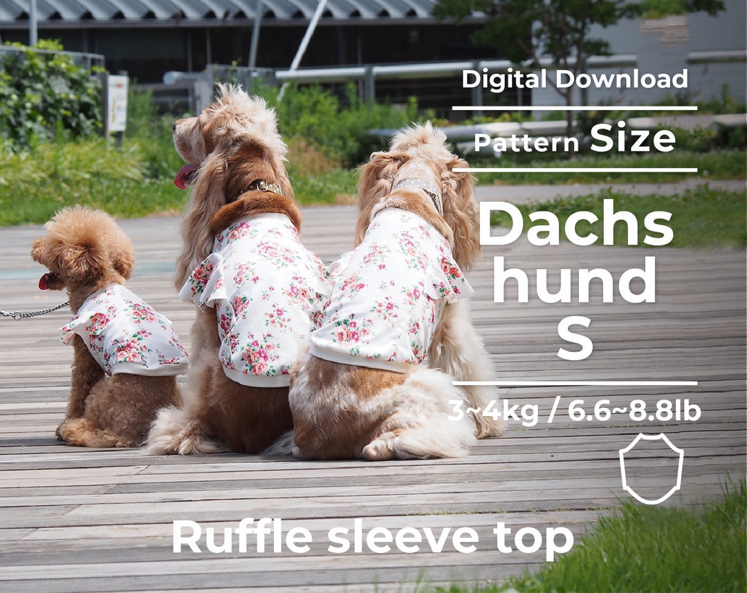 フリルスリーブの犬用トップスのパターン | ダックスフント S (PDF