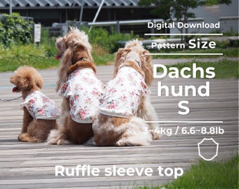 Hauts élégants avec manches tombola | PDF Patron de vêtement pour chien, livret d'instructions avec film | Taille : Teckel S (DS)