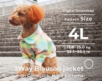 ３Way Blouson jacket （with Collar, Rib, Hood patterns） | PDF Dog Clothes Pattern | size: 4L