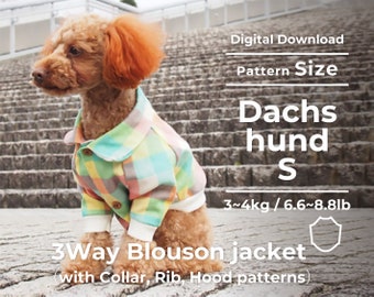 ３Way Blouson jacket （with Collar, Rib, Hood patterns） | PDF Dog Clothes Pattern | size: DS