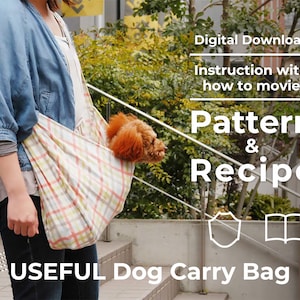 Molde em PDF para bolsa tipo bandoleira compacta para cachorro | Transportadora para animais de estimação fácil de costurar com guia em vídeo em rolo A1, A4, Carta, download instantâneo