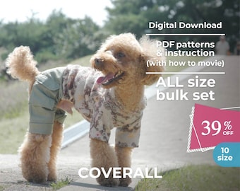 COVERALL | PDF Dog Clothes Pattern | All size BULK 10 sizes and instruction book with movie