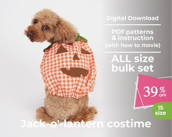 Halloween Jack-o'-lantern costume  | PDF Dog Clothes Pattern | All size BULK 15 sizes and instruction book with movie