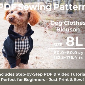 ３Wege-Blouson-Jacke （mit Kragen-, Ripp-, Kapuzenmuster） | PDF Hunde Kleidung Nähanleitung | Größe: 8L
