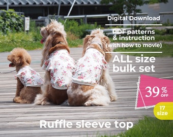 Elegant raffle sleeve tops | PDF Dog Clothes Pattern, instruction booklet with movie | size: ALL size bulk set