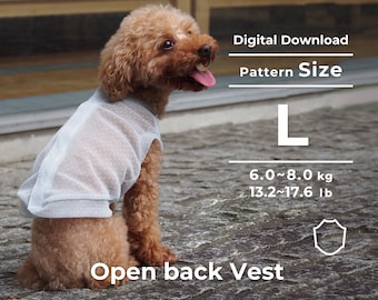 Facile à porter Gilet dos ouvert | Patron de vêtements pour chien PDF, livret d'instructions avec film | taille L
