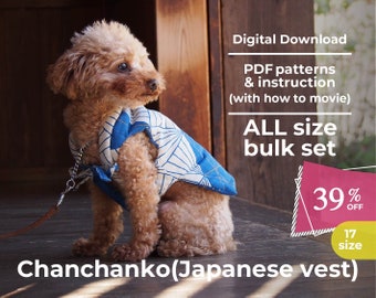 Chanchanko Japanese style best  | PDF Dog Clothes Pattern | All size BULK 17 sizes and instruction book with movie