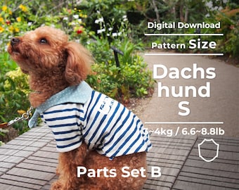 Parts Set B (Sailor collar, Hood, Pocket, Layered-style sleeves)| |PDF Dog Clothes Pattern, instruction booklet with movie|Size: Dachshund S