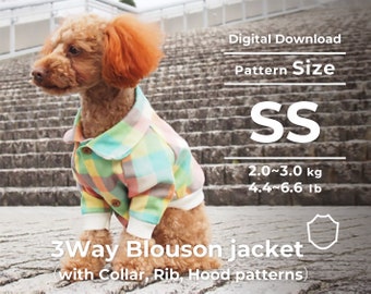 ３Way Blouson jacket （with Collar, Rib, Hood patterns） | PDF Dog Clothes Pattern | size: SS