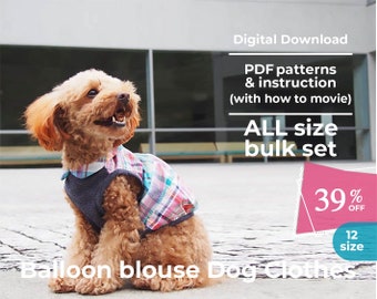 Kawaii Balloon blouse | PDF Dog Clothes Pattern | All size BULK 12 sizes and instruction book with movie