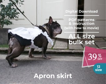 Apron skirt | PDF Dog Clothes Pattern, instruction booklet with movie | All size BULK 12 sizes and instruction book with movie