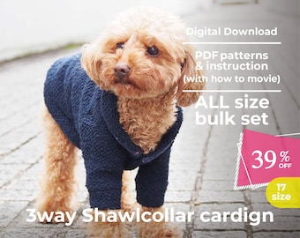 3 way pattern for Shawlcollar cardign, cardigan, shawlcollar tops | All size BULK 17 sizes and instruction book with movie