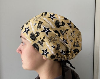 Scrub Hat made with University Vanderbilt Fabric, Vanderbilt Surgical Scrub Cap, Commodores One Size Fits All Adjustable Tie in Back