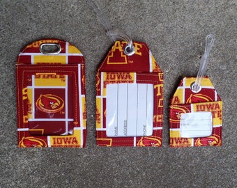 Iowa State Work ID Badge Protector Holder, Cyclones Luggage Tags,Iowa State Cyclones Fabric Burgundy Gold Identification Bag and Name Tags