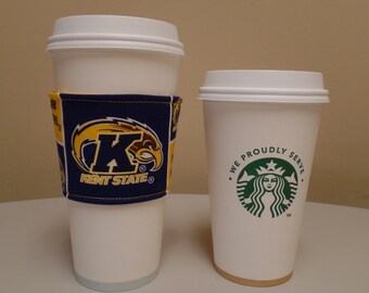 Coffee Cozy made with Kent State University Golden Flashes Fabric,Custom Coffee Cup Sleeve,Coffee Holder,fabric coffee holder, iced coffee