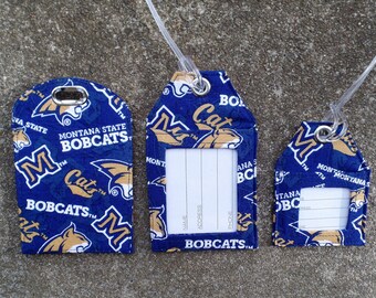 Luggage Tags made from Montana State Fabric,Montana State Bobcats Work IDentification Badge Protector Holder from Montana Fabric