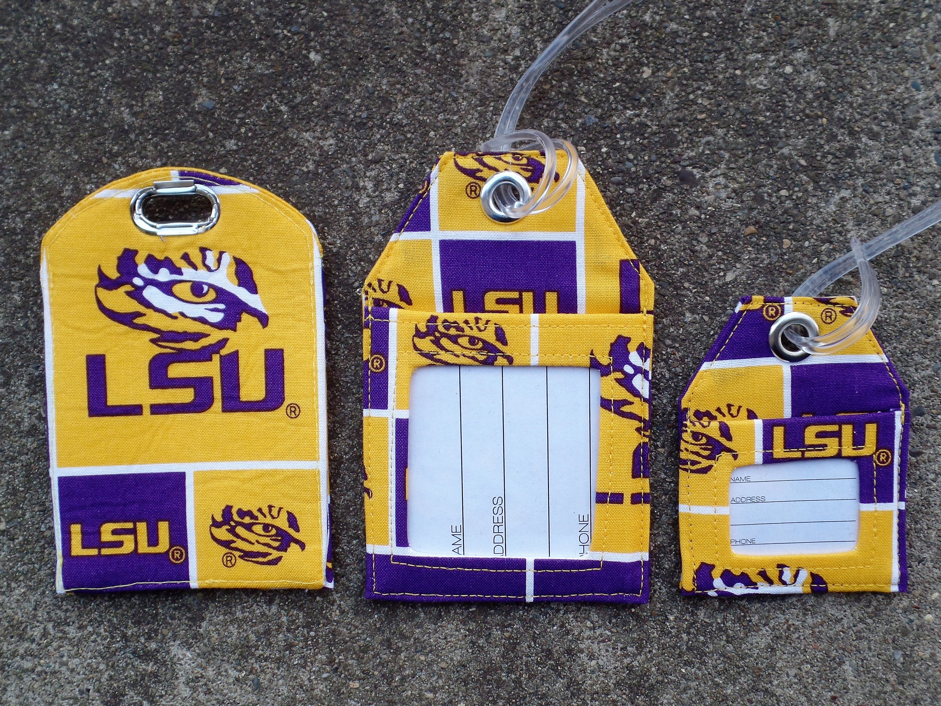 Luggage Tags Made From Louisiana State University Fabric, LSU Badge  Protector Holder, Fabric Name Identification Badge Holder Bag Gift Tags 