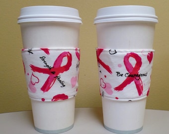 Breast Cancer Fabric Coffee Cozy Cup Holder,Custom Coffee Sleeve,Coffee Cup Sleeve,Coffee Cup Holder,fabric coffee holder, iced coffee cozy