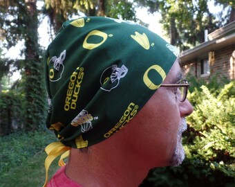 Scrub Cap made with University Oregon Ducks Fabric,Ducks Coffee Cozy,Oregon Coffee Cozy, Unisex Scrub Hat Adjustable one size fits all