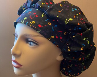 Monogrammed Music Notes Bouffant Scrub, Music Notes Fabric Scrub, Music Notes Surgical Scrub Cap Sheet Music Food Worker Hat