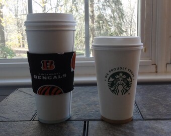 Coffee Cozy made from Cincinnati Bengals NFL Football Fabric,Custom Coffee Cup Sleeve,Coffee Cup Holder, iced coffee cozy