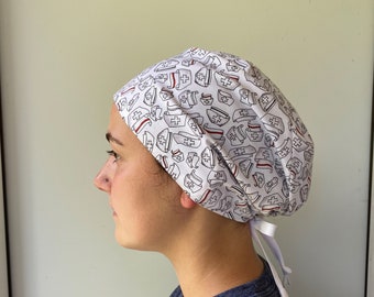 Monogrammed Nurses Hats Scrub Cap, Nursing Hats Fabric, Nurse Scrub Head, One Size Fits All Surgical Scrub Cap Adjustable with Ties in Back