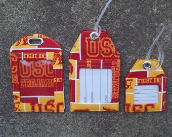 USC Luggage Tags,University Southern California Trojans, USC Badge Reel, Trojans work Badge , Fabric Luggage Bag ID work badge holder