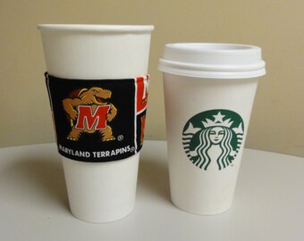 Maryland Terrapin Fabric Coffee Cozy,Terrapins Coffee Sleeve,Coffee Cup Sleeve,Coffee Cup Holder,fabric coffee holder, iced coffee cozy
