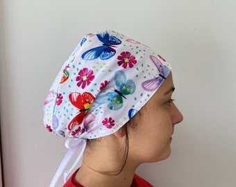 Monogrammed Butterfly fabric scrub cap, Butterflies Sunglasses Case, Butterfly Scrub Cap, One Size Fits All Surgical Scrub Cap Unisex