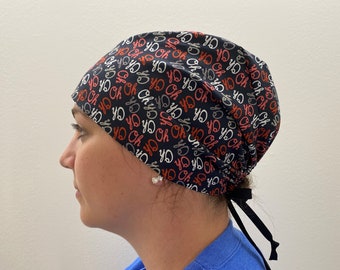 Scrub Hat made from Script Ohio Fabric, Ohio Fabric Surgical Scrub Hat, Ohio One Size Fits All Adjustable Tie in back scrub