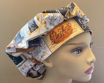 Grateful Bouffant Pumpkins Fabric Bouffant Scrub, Fall Fabric Bouffant, Fall Harvest Surgical Scrub Cap, Food Worker Hat
